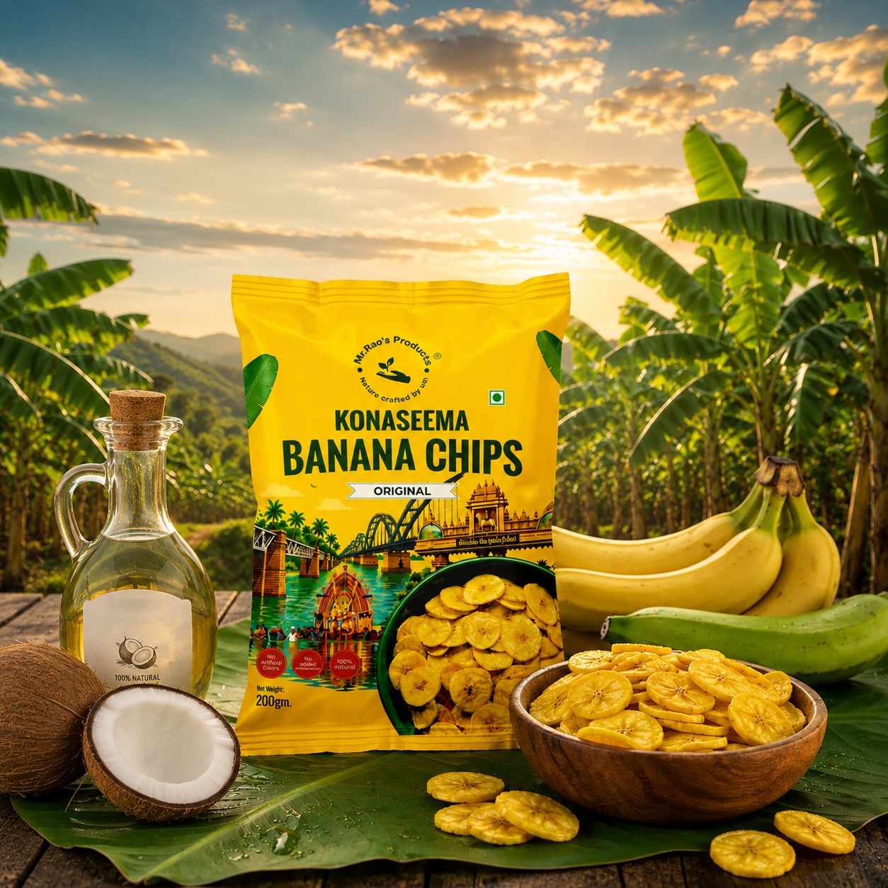 Healthy organic banana chip snack from local farms